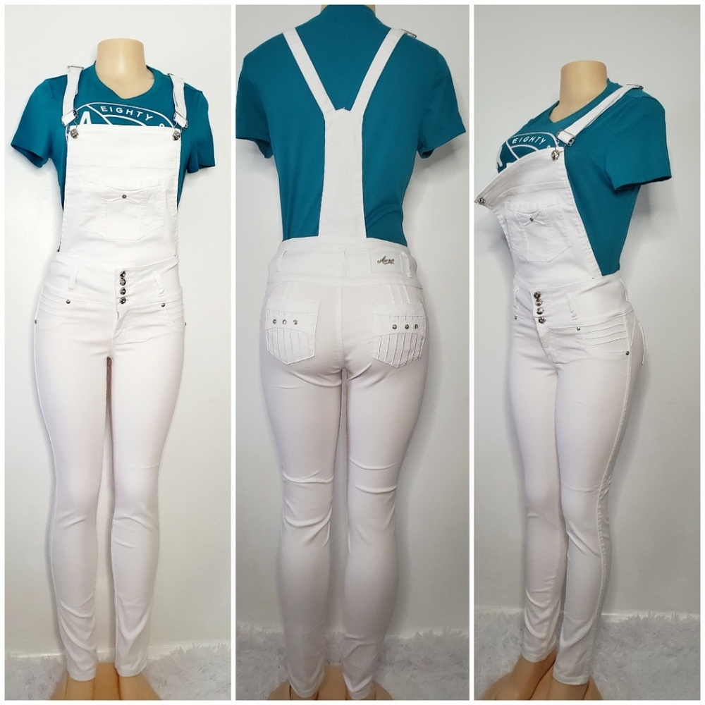 White overalls with Removable Suspenders